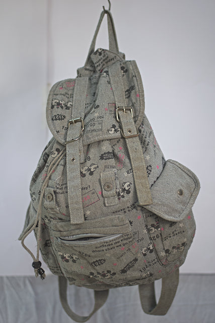 Vintage Grey Backpack Monkey Bag Girls Ladies Women Mtumba School Bag