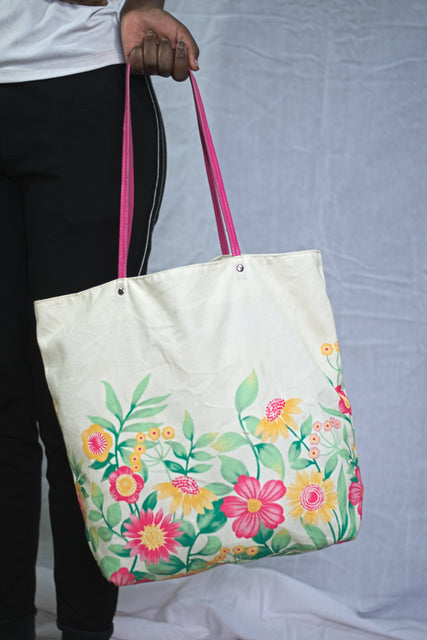 White Canvas Shoulder Girls Ladies Women's Tote Bag Handbag Mtumba
