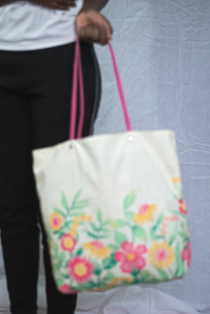 White Canvas Shoulder Girls Ladies Women's Tote Bag Handbag Mtumba