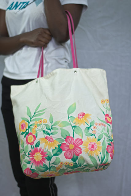 White Canvas Shoulder Girls Ladies Women's Tote Bag Handbag Mtumba