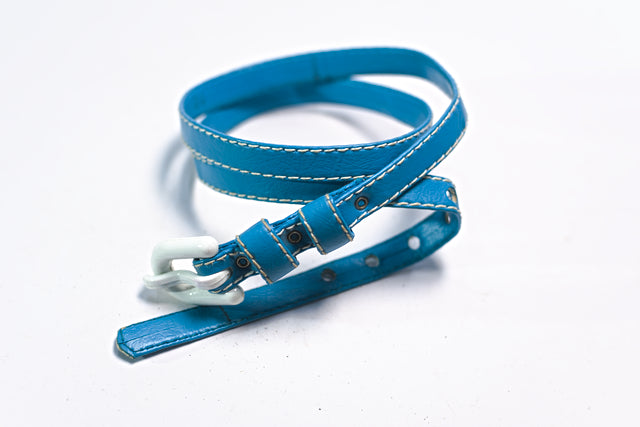 Light Blue Synthetic Leather Skinny Slim for Women Belt