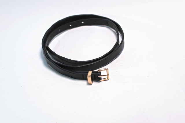 Black Synthetic Leather Skinny Slim for Women Belt