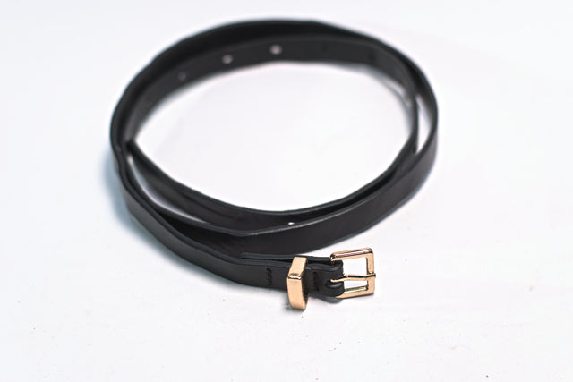 Black Synthetic Leather Skinny Slim for Women Belt