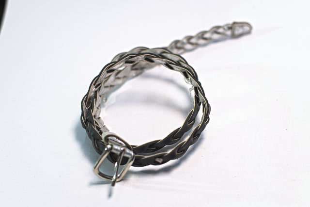 Black Synthetic Leather Woven Braided for Women Slim Dress