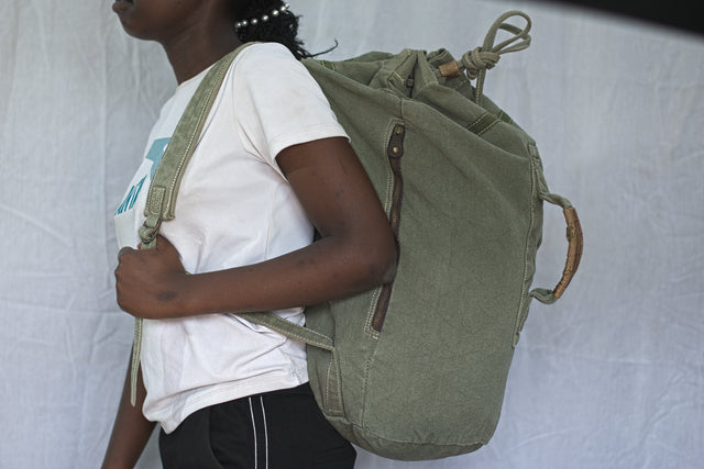 Vintage Canvas Olive Green Denim Backpack Rucksack Unisex Men's Women's Boys Girls Mtumba School Bag