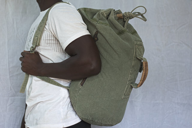 Vintage Canvas Olive Green Denim Backpack Rucksack Unisex Men's Women's Boys Girls Mtumba School Bag