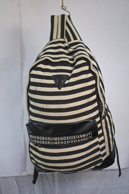 Black and White Striped Denim Unisex Backpack Laptop Mtumba School Bag