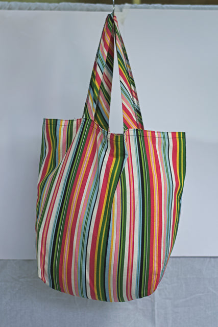Striped Canvas Shoulder Girls Ladies Women's Tote Handbag Bag Mtumba