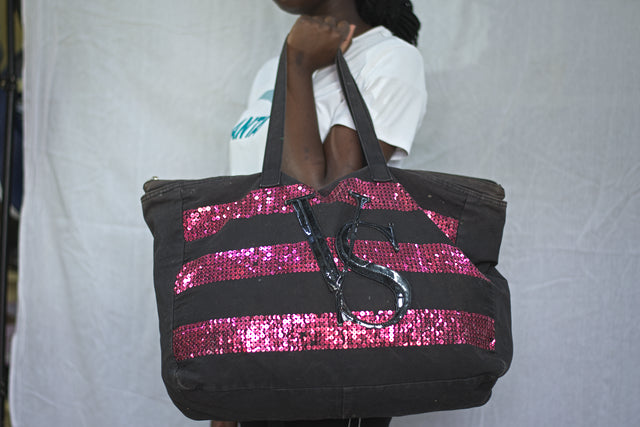 Victoria's Secret Purple Black Shoulder Girls Ladies Women's Tote Bag Handbag Mtumba
