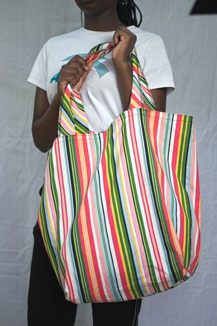 Striped Canvas Shoulder Girls Ladies Women's Tote Handbag Bag Mtumba