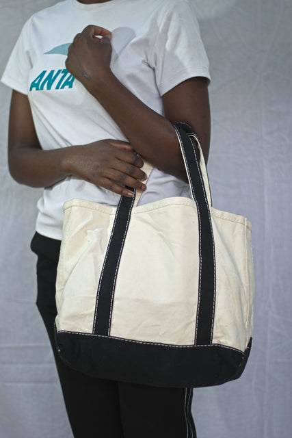 White Black Canvas Shoulder Girls Ladies Women's Tote Bag Handbag Mtumba