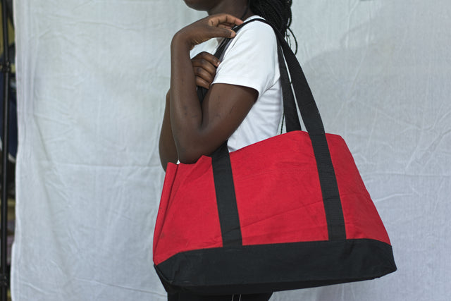 Red Black Classy Canvas Girls Ladies Women's Tote Bag Mtumba Handbag