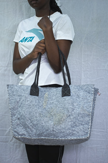 Grey Cotton Shoulder Girls Ladies Women's Tote Bag Handbag Mtumba