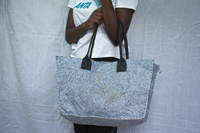 Grey Cotton Shoulder Girls Ladies Women's Tote Bag Handbag Mtumba