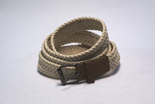 Cream Light Brown Fabric Canvas Belt