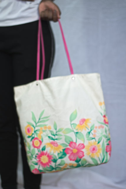 White Canvas Shoulder Girls Ladies Women's Tote Bag Handbag Mtumba