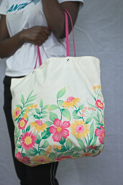 White Canvas Shoulder Girls Ladies Women's Tote Bag Handbag Mtumba
