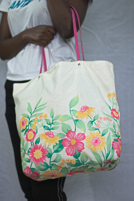 White Canvas Shoulder Girls Ladies Women's Tote Bag Handbag Mtumba