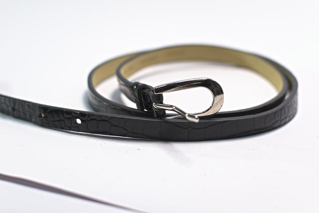 Black Synthetic Leather Skinny Slim for Women Mtumba Belt