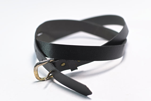 Black Synthetic Leather Skinny Slim for Women Belt