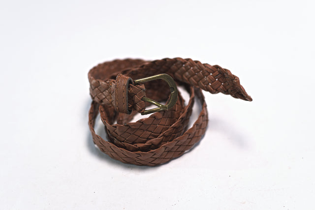 Brown Synthetic Leather Woven Braided for Women Slim Mtumba Dress Belt