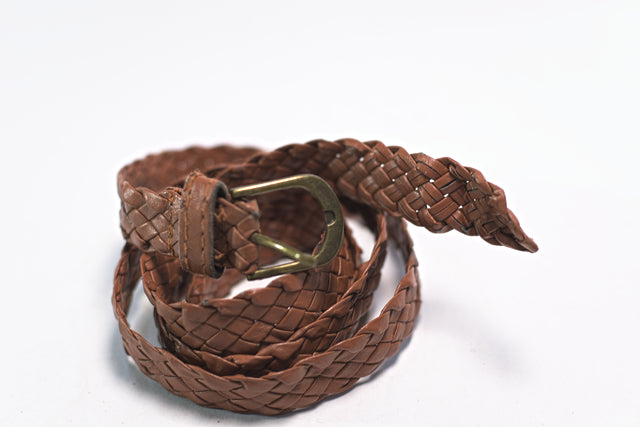 Brown Synthetic Leather Woven Braided for Women Slim Mtumba Dress Belt