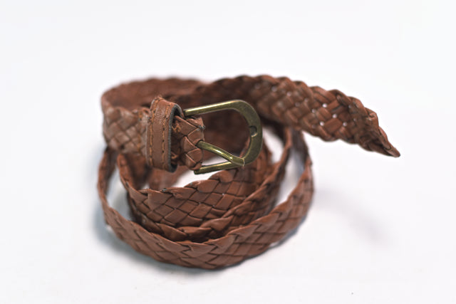 Brown Synthetic Leather Woven Braided for Women Slim Mtumba Dress Belt