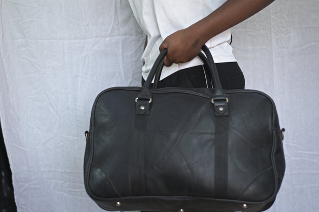 Black Leather Unisex Men's Women's Duffel Travel Carry-On Gym Mtumba Travelling Bag