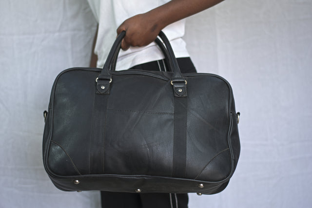 Black Leather Unisex Men's Women's Duffel Travel Carry-On Gym Mtumba Travelling Bag