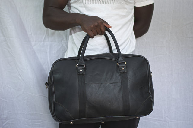 Black Leather Unisex Men's Women's Duffel Travel Carry-On Gym Mtumba Travelling Bag