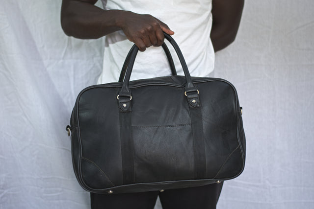 Black Leather Unisex Men's Women's Duffel Travel Carry-On Gym Mtumba Travelling Bag