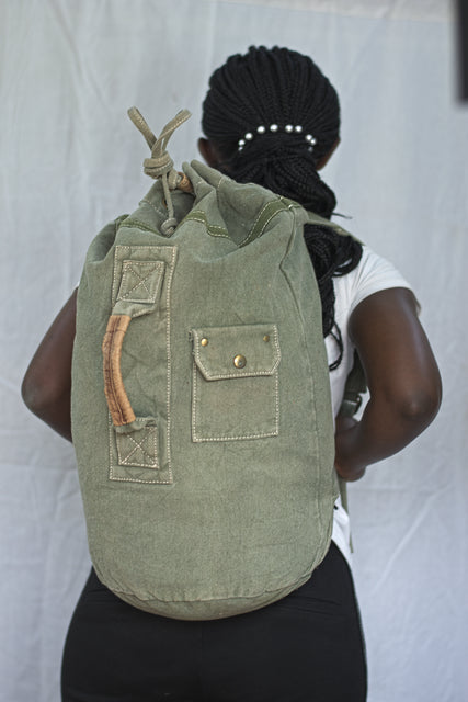 Vintage Canvas Olive Green Denim Backpack Rucksack Unisex Men's Women's Boys Girls Mtumba School Bag