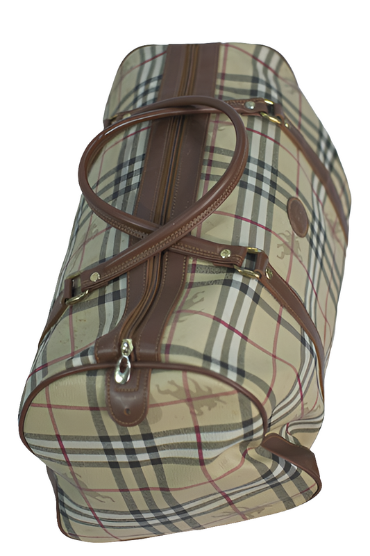 Brown Cream Leather Unisex Men's Women's Duffel Travel Carry-On Gym Mtumba Travelling Bag