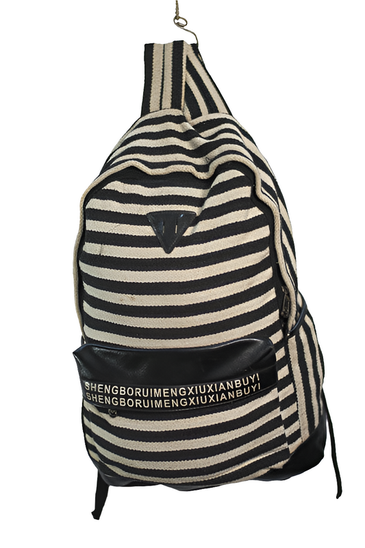 Black and White Striped Denim Unisex Backpack Laptop Mtumba School Bag