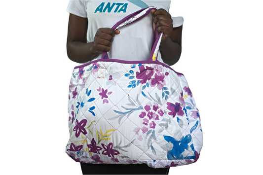 White Purple Cotton shoulder Girls Ladies Women's Tote Bag Handbag Mtumba
